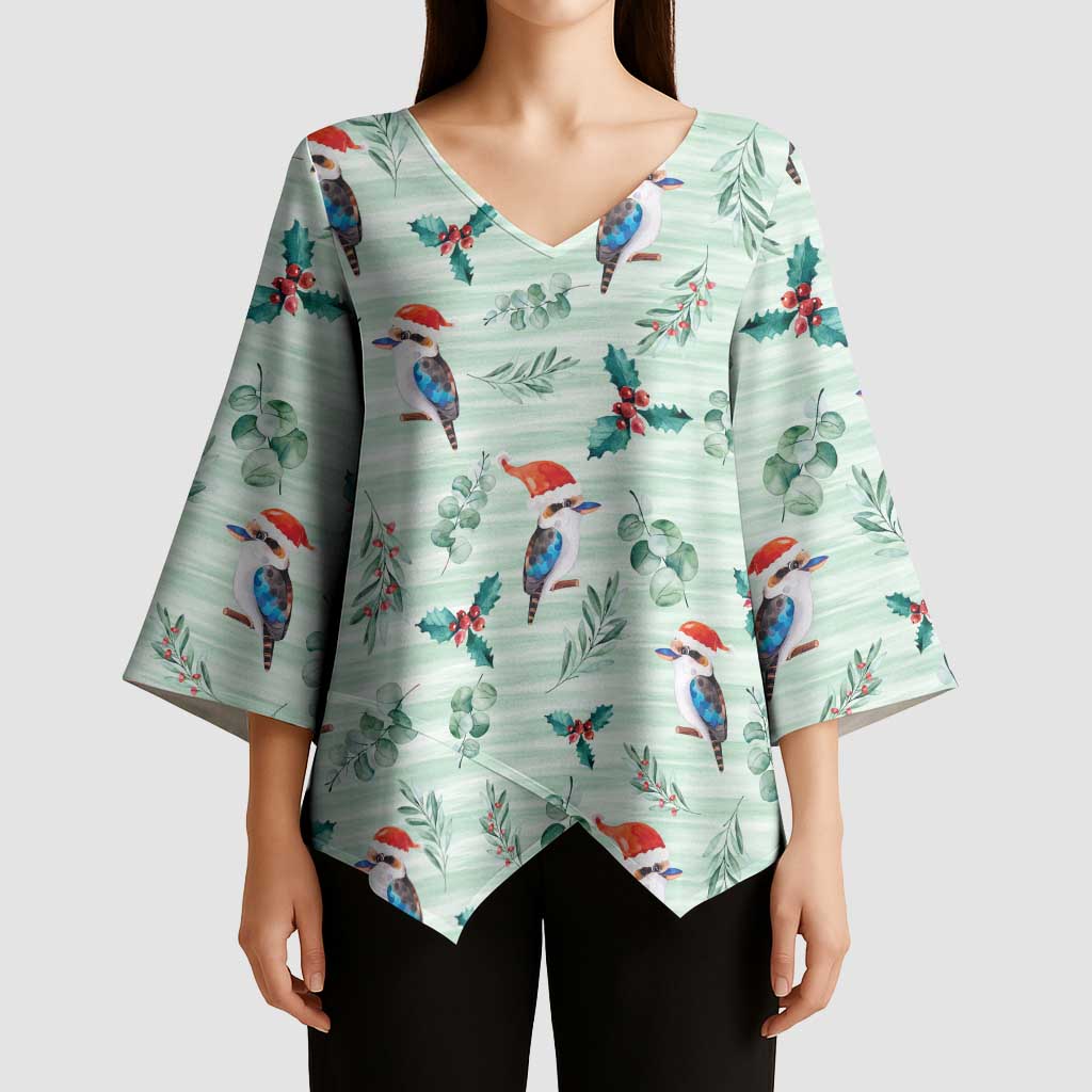 Australia Christmas Kimono Sleeve Blouse Aussie Kookaburra Watercolor Seamless Style - Aussie Hoodie