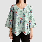 Australia Christmas Kimono Sleeve Blouse Aussie Kookaburra Watercolor Seamless Style - Aussie Hoodie