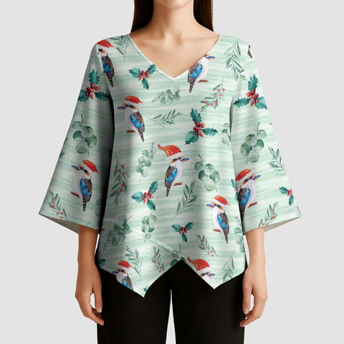 Australia Christmas Kimono Sleeve Blouse Aussie Kookaburra Watercolor Seamless Style - Aussie Hoodie