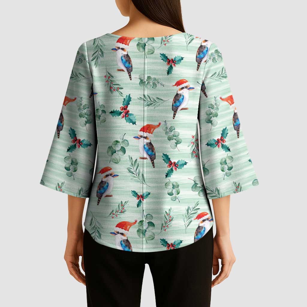 Australia Christmas Kimono Sleeve Blouse Aussie Kookaburra Watercolor Seamless Style - Aussie Hoodie