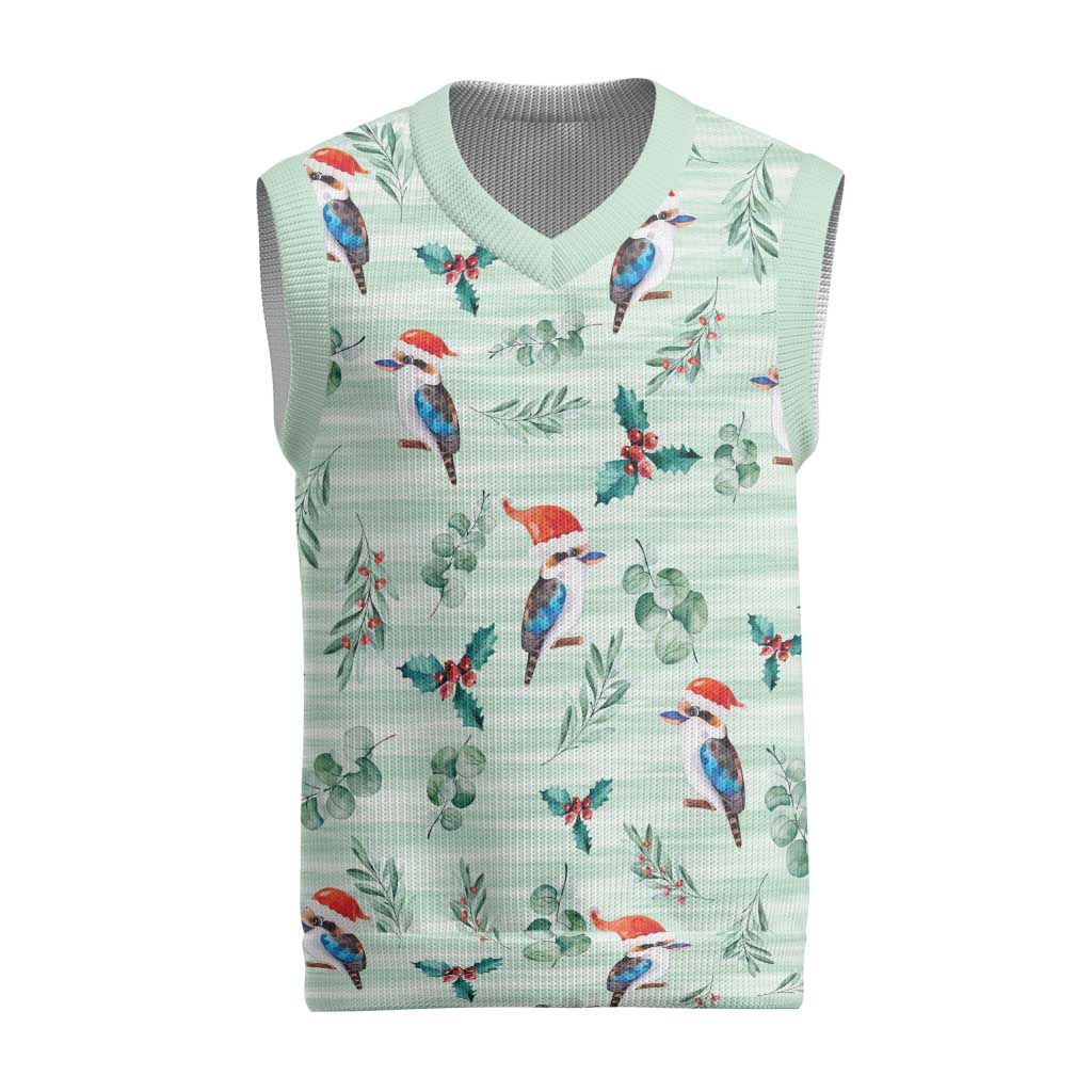 Australia Christmas Knitted V-Neck Vest Aussie Kookaburra Watercolor Seamless Style - Aussie Hoodie