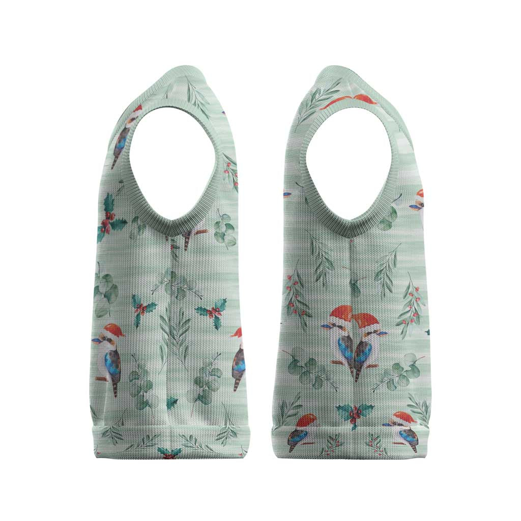 Australia Christmas Knitted V-Neck Vest Aussie Kookaburra Watercolor Seamless Style - Aussie Hoodie
