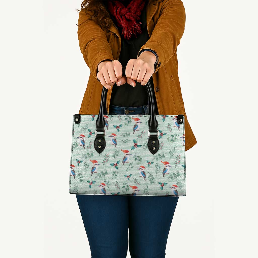 Australia Christmas Leather Bag Aussie Kookaburra Watercolor Seamless Style - Aussie Hoodie