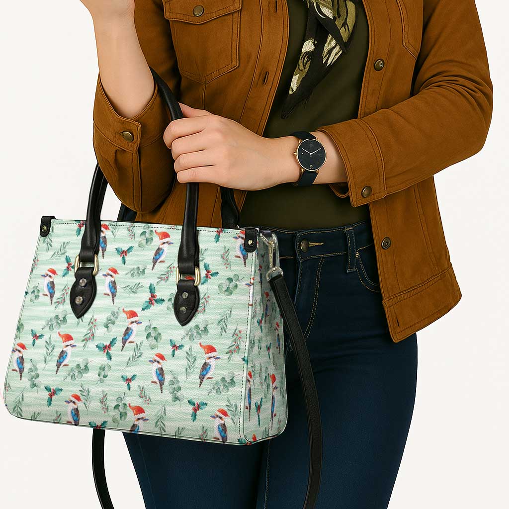 Australia Christmas Leather Bag Aussie Kookaburra Watercolor Seamless Style - Aussie Hoodie