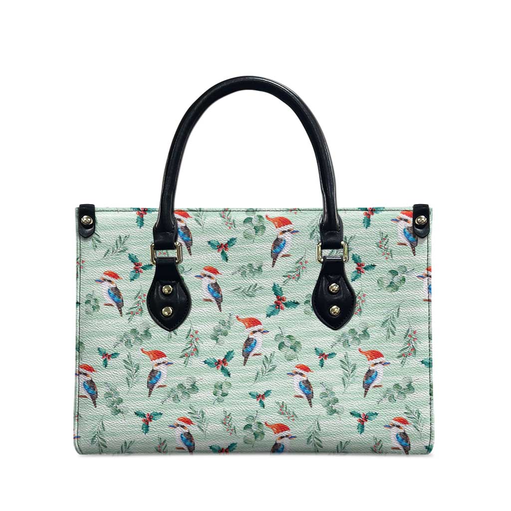 Australia Christmas Leather Bag Aussie Kookaburra Watercolor Seamless Style - Aussie Hoodie
