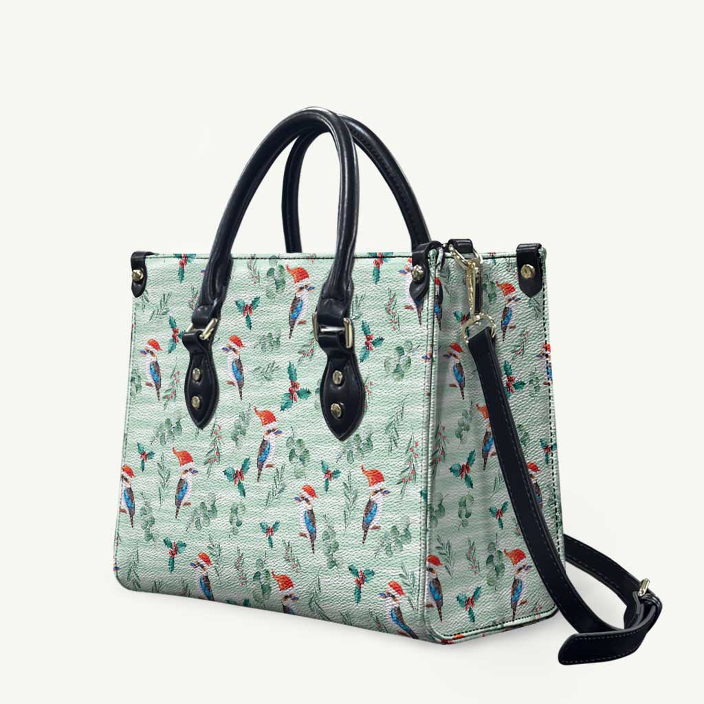 Australia Christmas Leather Bag Aussie Kookaburra Watercolor Seamless Style - Aussie Hoodie