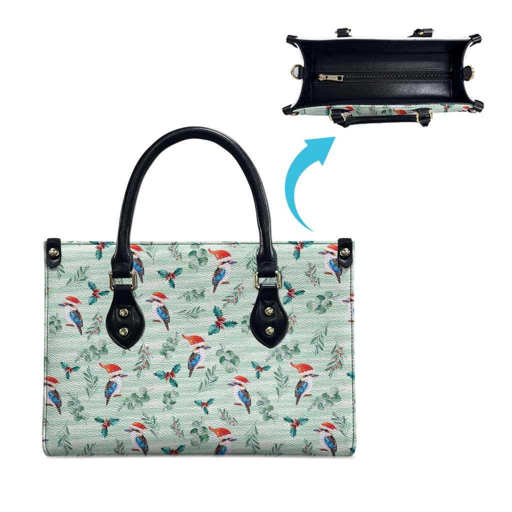 Australia Christmas Leather Bag Aussie Kookaburra Watercolor Seamless Style - Aussie Hoodie
