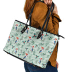 Australia Christmas Leather Tote Bag Aussie Kookaburra Watercolor Seamless Style - Aussie Hoodie