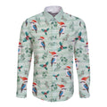 Australia Christmas Long Sleeve Button Shirt Aussie Kookaburra Watercolor Seamless Style - Aussie Hoodie