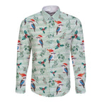 Australia Christmas Long Sleeve Button Shirt Aussie Kookaburra Watercolor Seamless Style - Aussie Hoodie