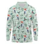 Australia Christmas Long Sleeve Polo Shirt Aussie Kookaburra Watercolor Seamless Style - Aussie Hoodie