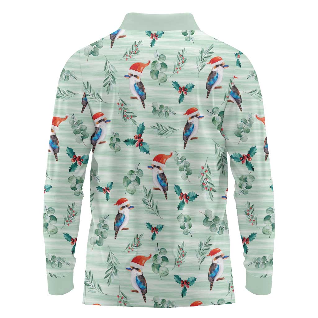 Australia Christmas Long Sleeve Polo Shirt Aussie Kookaburra Watercolor Seamless Style - Aussie Hoodie