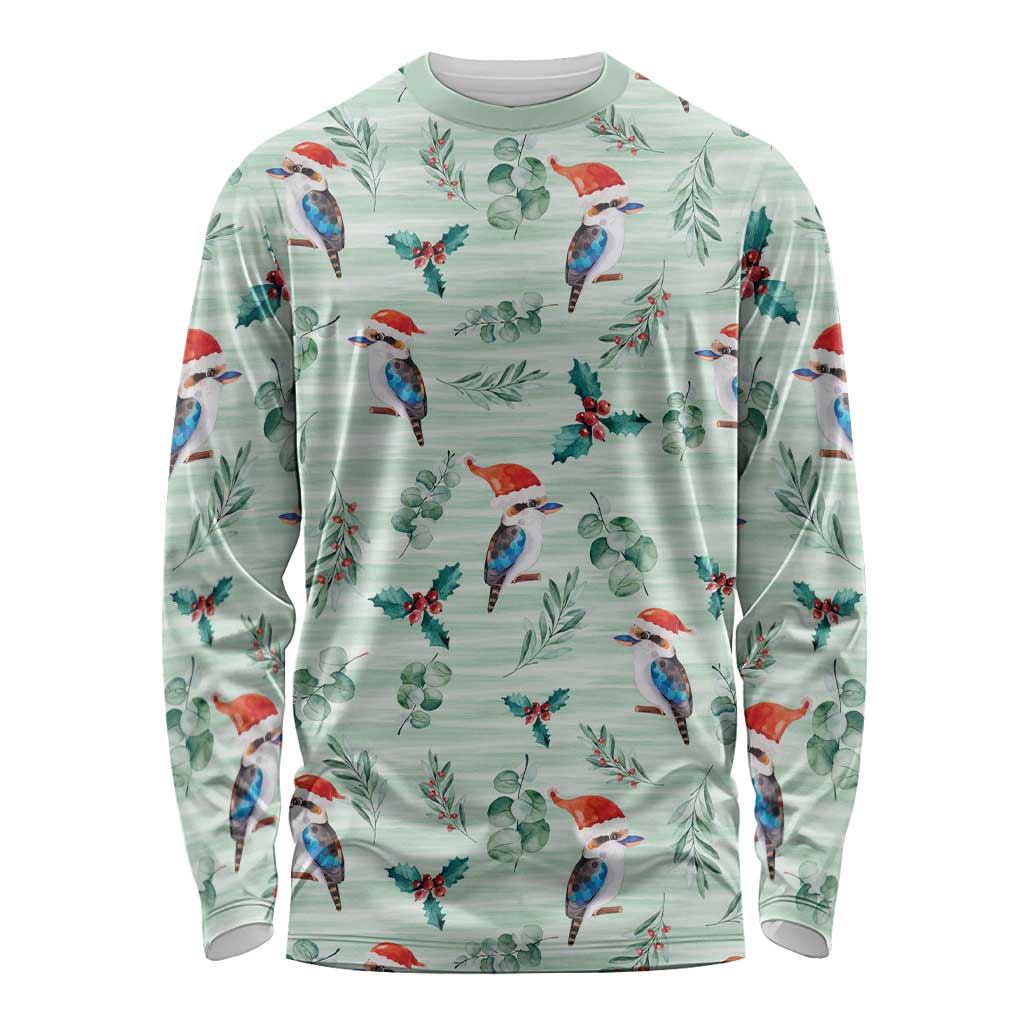 Australia Christmas Long Sleeve Shirt Aussie Kookaburra Watercolor Seamless Style - Aussie Hoodie