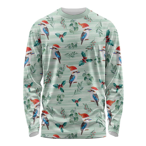 Australia Christmas Long Sleeve Shirt Aussie Kookaburra Watercolor Seamless Style - Aussie Hoodie