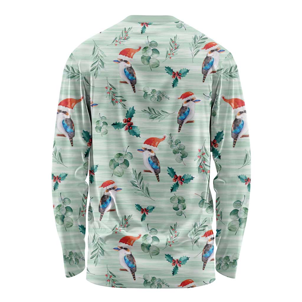 Australia Christmas Long Sleeve Shirt Aussie Kookaburra Watercolor Seamless Style - Aussie Hoodie