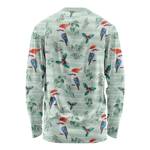 Australia Christmas Long Sleeve Shirt Aussie Kookaburra Watercolor Seamless Style - Aussie Hoodie