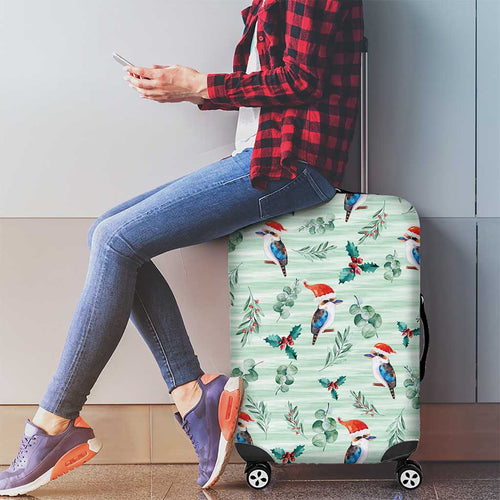 Australia Christmas Luggage Cover Aussie Kookaburra Watercolor Seamless Style - Aussie Hoodie