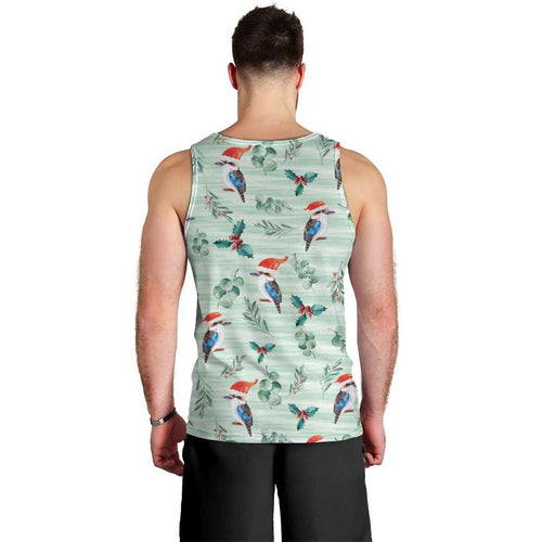 Australia Christmas Men Tank Top Aussie Kookaburra Watercolor Seamless Style - Aussie Hoodie