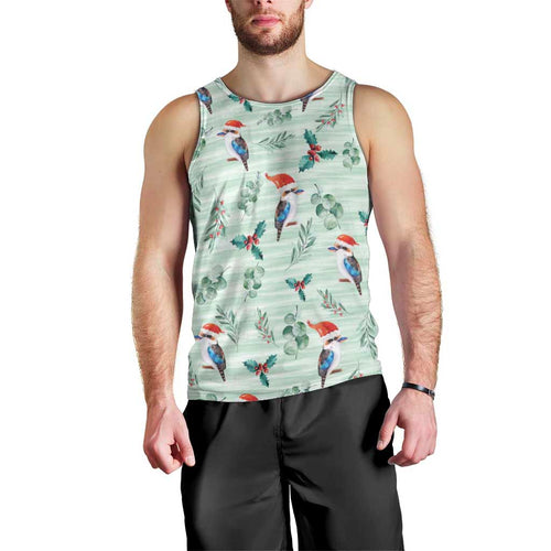 Australia Christmas Men Tank Top Aussie Kookaburra Watercolor Seamless Style - Aussie Hoodie