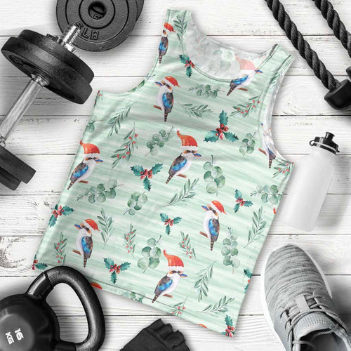 Australia Christmas Men Tank Top Aussie Kookaburra Watercolor Seamless Style - Aussie Hoodie