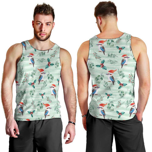 Australia Christmas Men Tank Top Aussie Kookaburra Watercolor Seamless Style - Aussie Hoodie