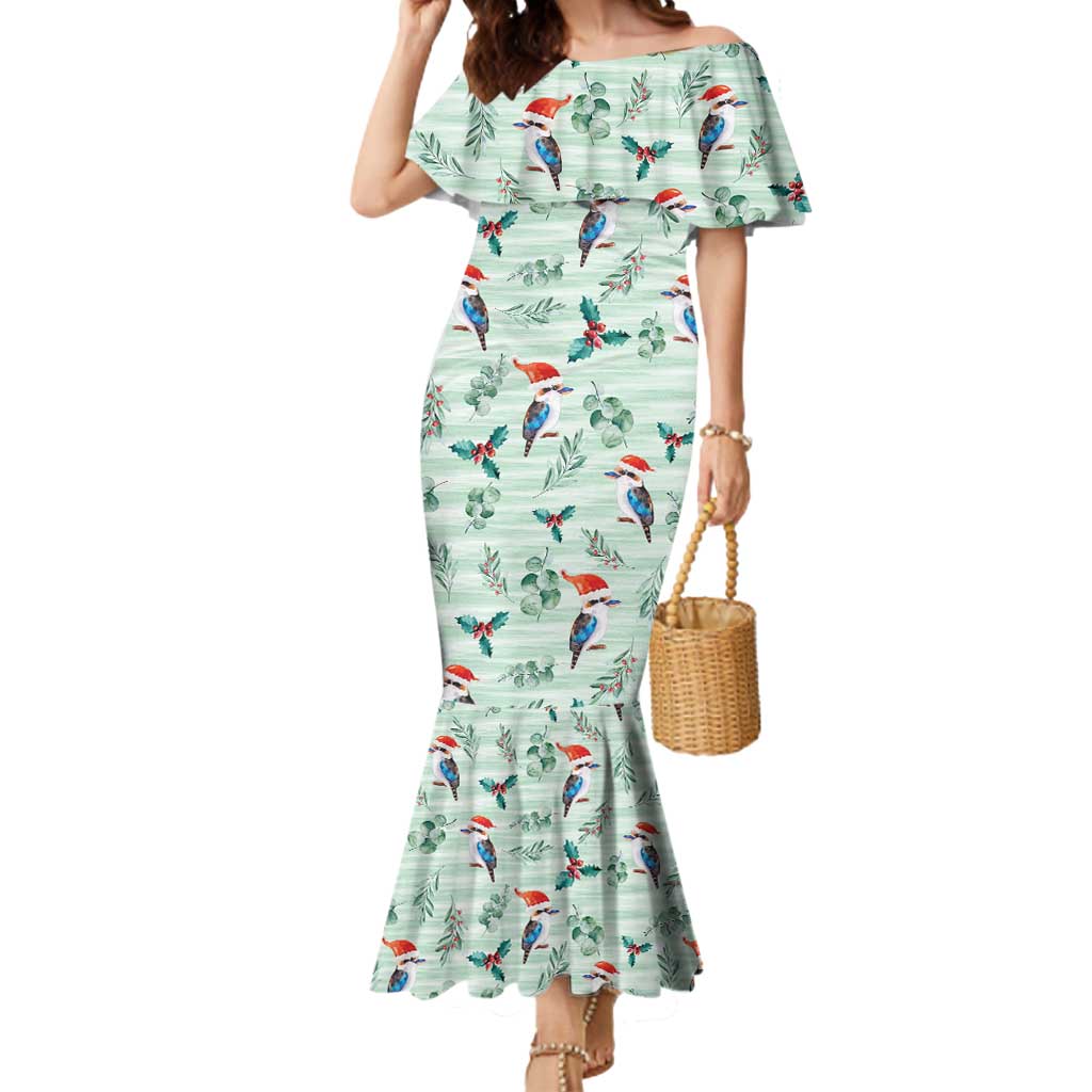 Australia Christmas Mermaid Dress Aussie Kookaburra Watercolor Seamless Style - Aussie Hoodie
