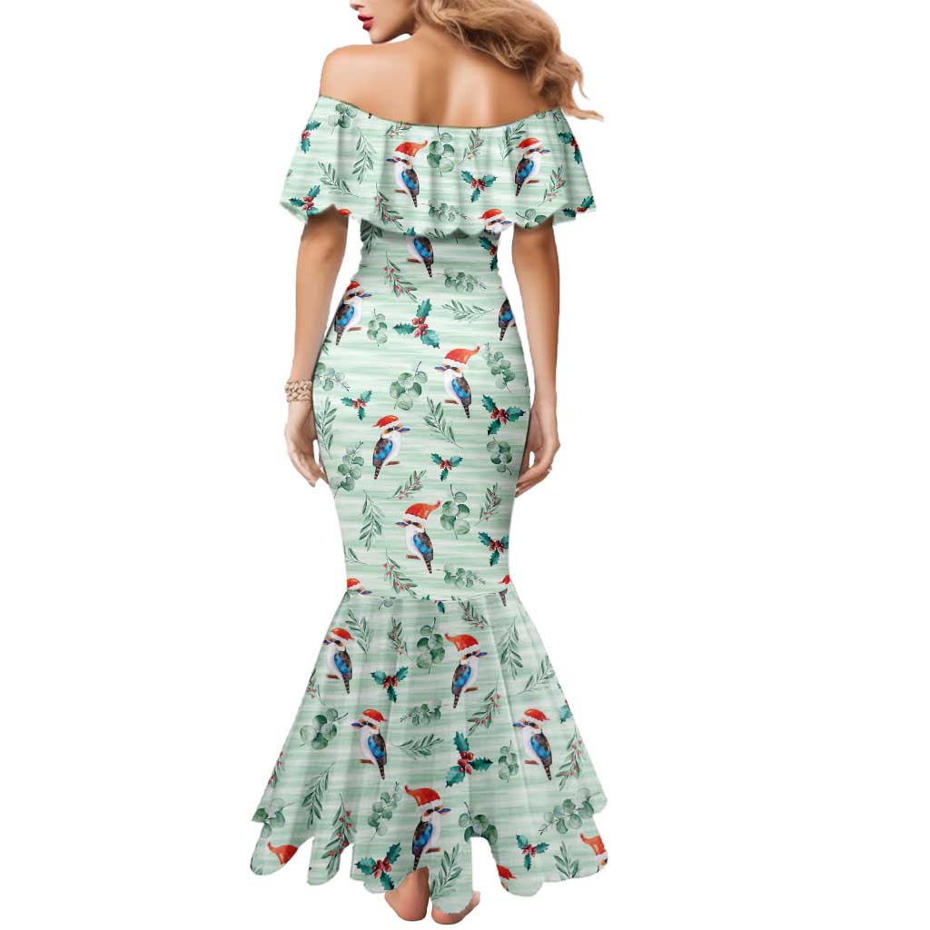 Australia Christmas Mermaid Dress Aussie Kookaburra Watercolor Seamless Style - Aussie Hoodie