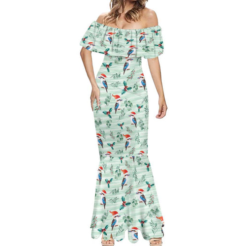 Australia Christmas Mermaid Dress Aussie Kookaburra Watercolor Seamless Style - Aussie Hoodie