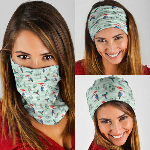 Australia Christmas Neck Gaiter Aussie Kookaburra Watercolor Seamless Style - Aussie Hoodie