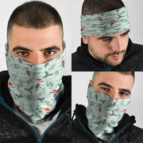 Australia Christmas Neck Gaiter Aussie Kookaburra Watercolor Seamless Style - Aussie Hoodie