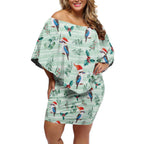 Australia Christmas Off Shoulder Short Dress Aussie Kookaburra Watercolor Seamless Style - Aussie Hoodie