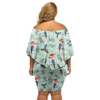Australia Christmas Off Shoulder Short Dress Aussie Kookaburra Watercolor Seamless Style - Aussie Hoodie