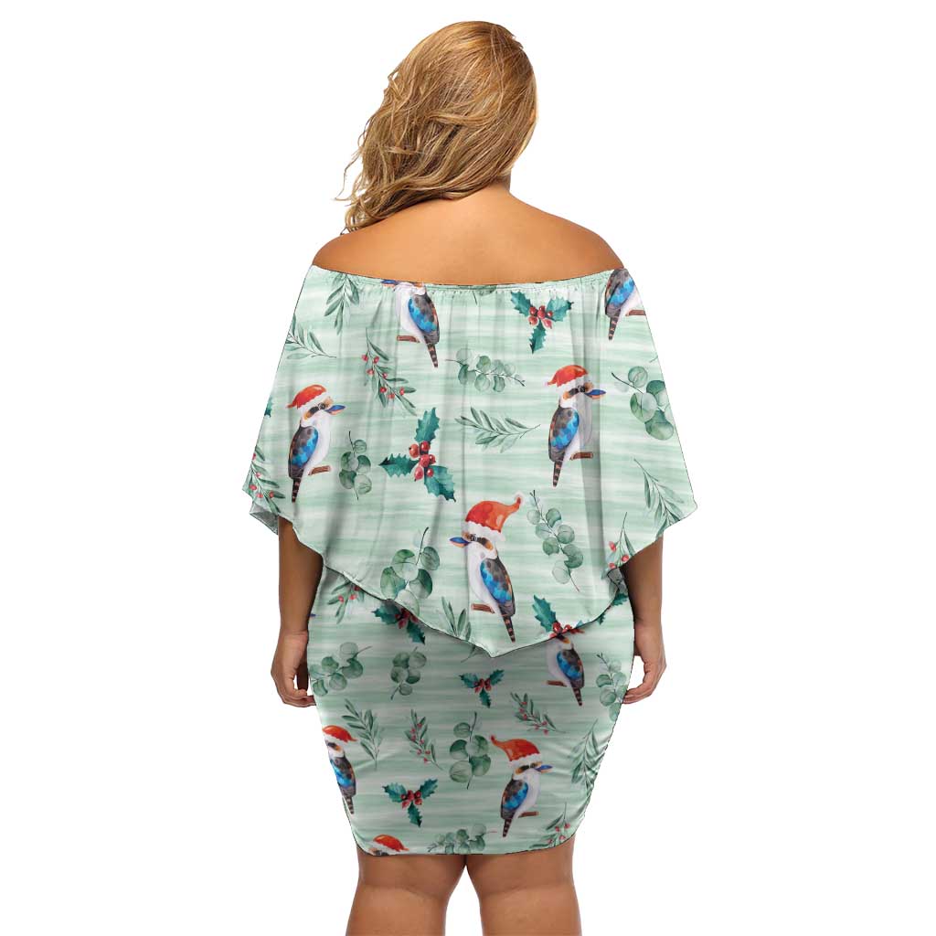 Australia Christmas Off Shoulder Short Dress Aussie Kookaburra Watercolor Seamless Style - Aussie Hoodie