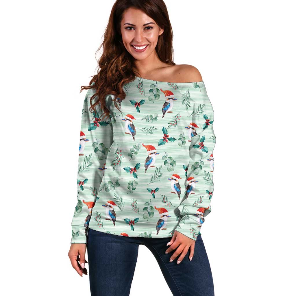 Australia Christmas Off Shoulder Sweater Aussie Kookaburra Watercolor Seamless Style - Aussie Hoodie