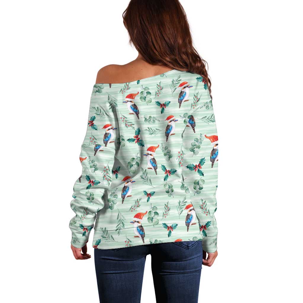 Australia Christmas Off Shoulder Sweater Aussie Kookaburra Watercolor Seamless Style - Aussie Hoodie