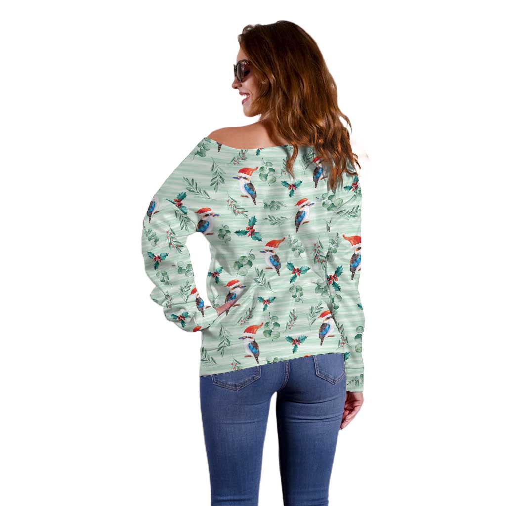 Australia Christmas Off Shoulder Sweater Aussie Kookaburra Watercolor Seamless Style - Aussie Hoodie