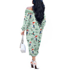 Australia Christmas Off The Shoulder Long Sleeve Dress Aussie Kookaburra Watercolor Seamless Style - Aussie Hoodie