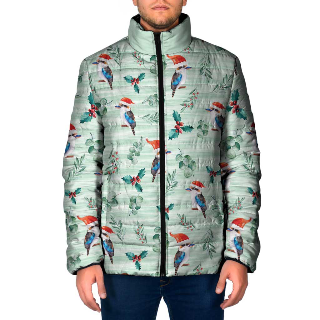 Australia Christmas Padded Jacket Aussie Kookaburra Watercolor Seamless Style - Aussie Hoodie