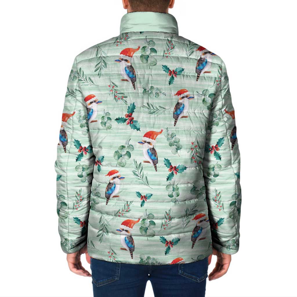 Australia Christmas Padded Jacket Aussie Kookaburra Watercolor Seamless Style - Aussie Hoodie