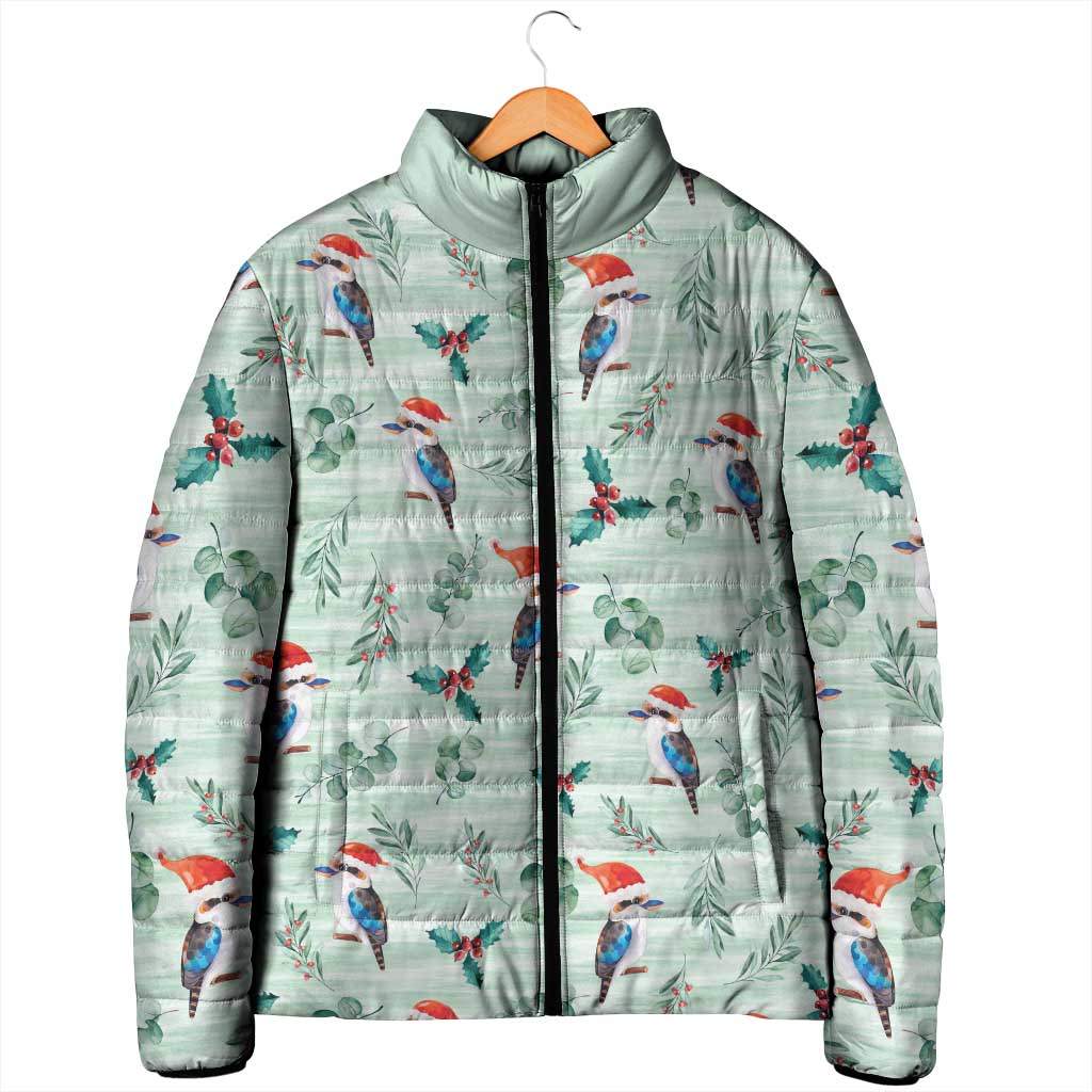 Australia Christmas Padded Jacket Aussie Kookaburra Watercolor Seamless Style - Aussie Hoodie