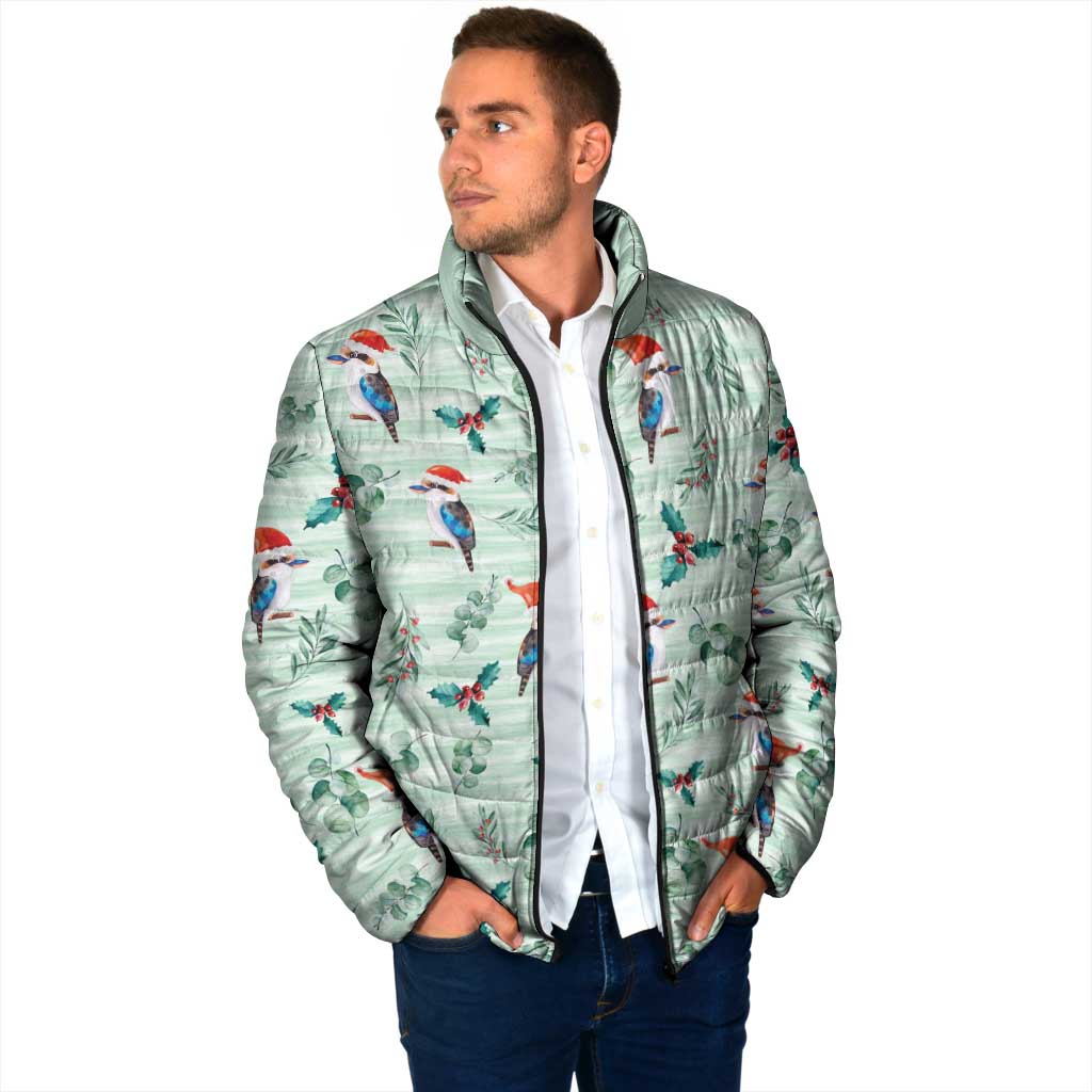Australia Christmas Padded Jacket Aussie Kookaburra Watercolor Seamless Style - Aussie Hoodie