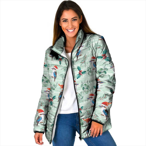 Australia Christmas Padded Jacket Aussie Kookaburra Watercolor Seamless Style - Aussie Hoodie