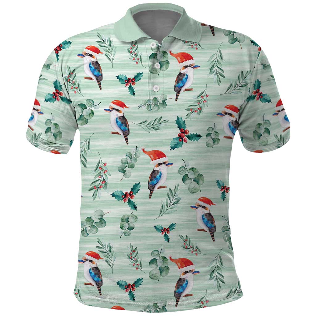 Australia Christmas Polo Shirt Aussie Kookaburra Watercolor Seamless Style - Aussie Hoodie