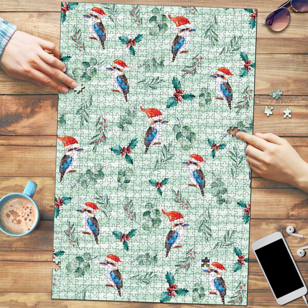 Australia Christmas Puzzle Aussie Kookaburra Watercolor Seamless Style - Aussie Hoodie