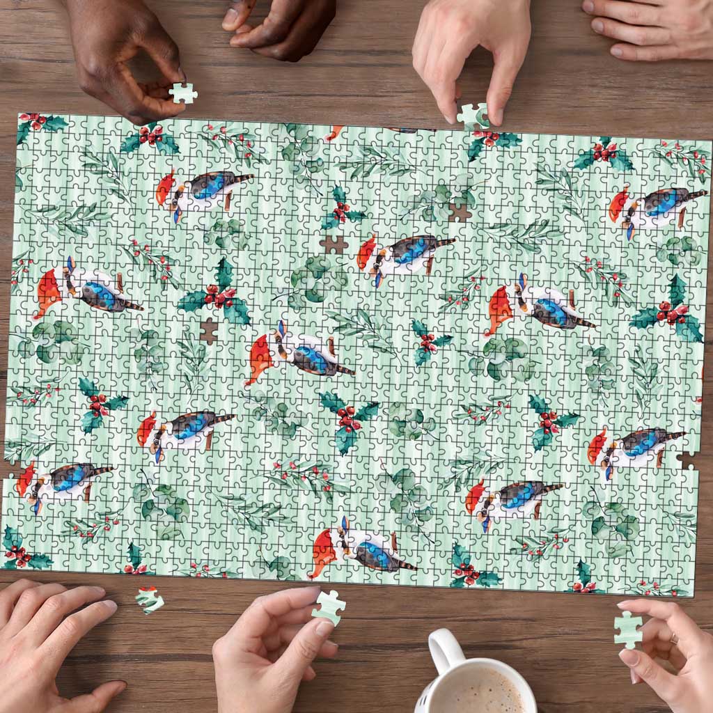 Australia Christmas Puzzle Aussie Kookaburra Watercolor Seamless Style - Aussie Hoodie