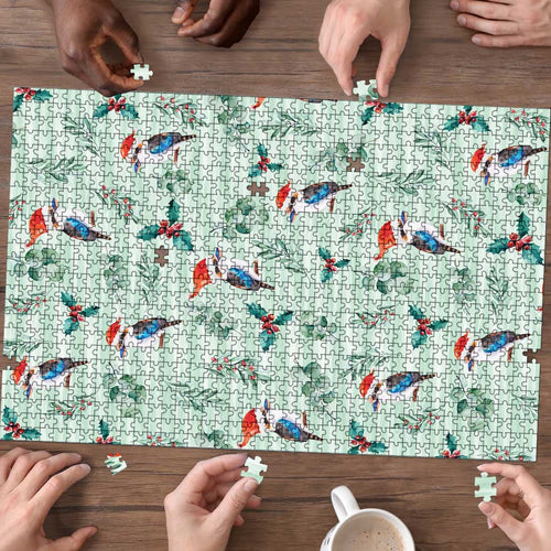 Australia Christmas Puzzle Aussie Kookaburra Watercolor Seamless Style - Aussie Hoodie