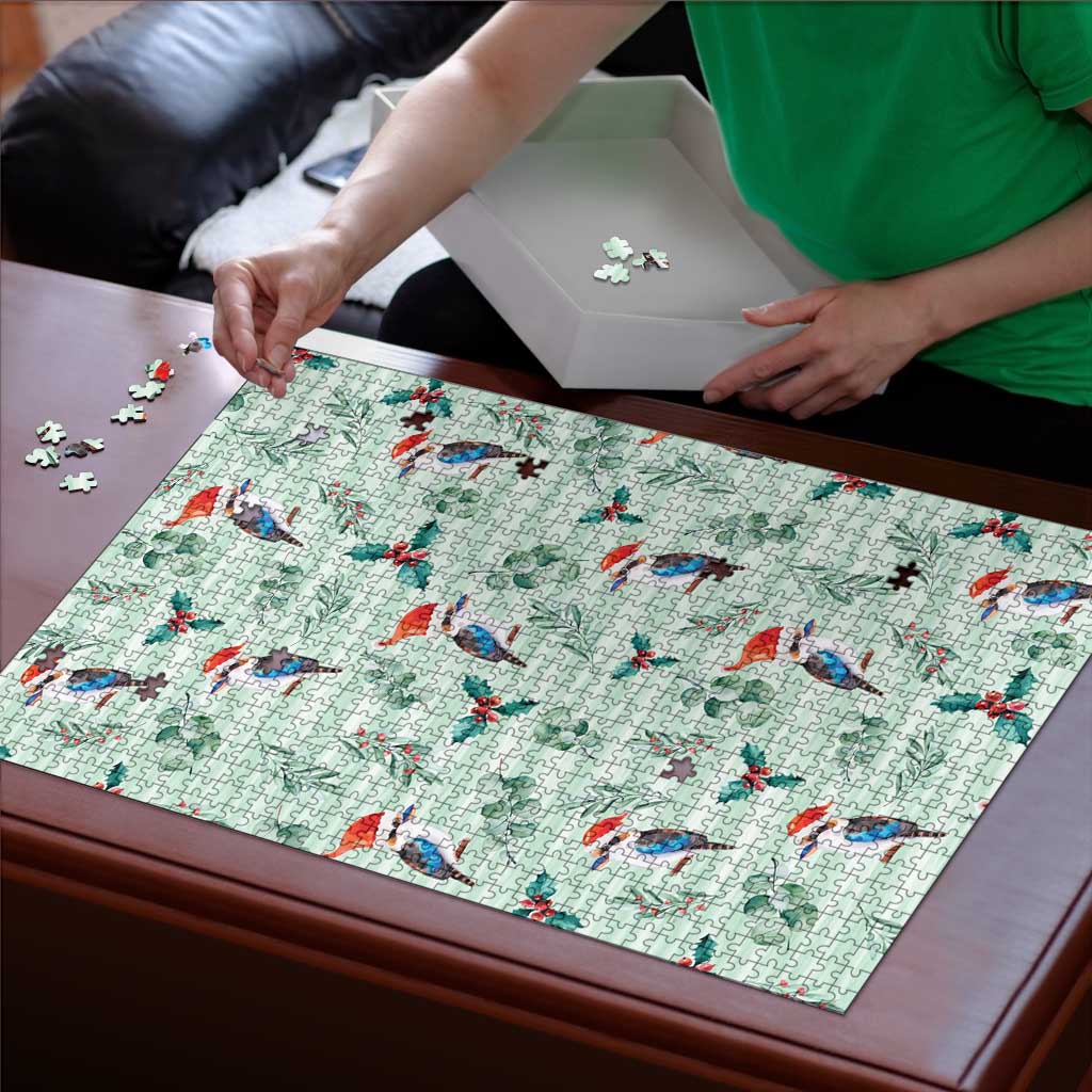 Australia Christmas Puzzle Aussie Kookaburra Watercolor Seamless Style - Aussie Hoodie