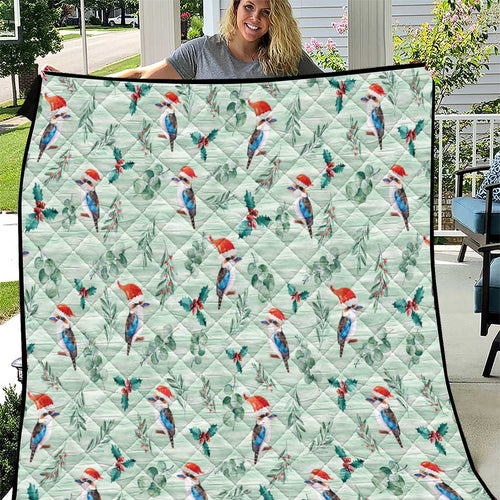 Australia Christmas Quilt Aussie Kookaburra Watercolor Seamless Style - Aussie Hoodie