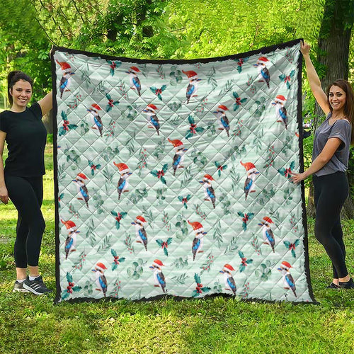 Australia Christmas Quilt Aussie Kookaburra Watercolor Seamless Style - Aussie Hoodie