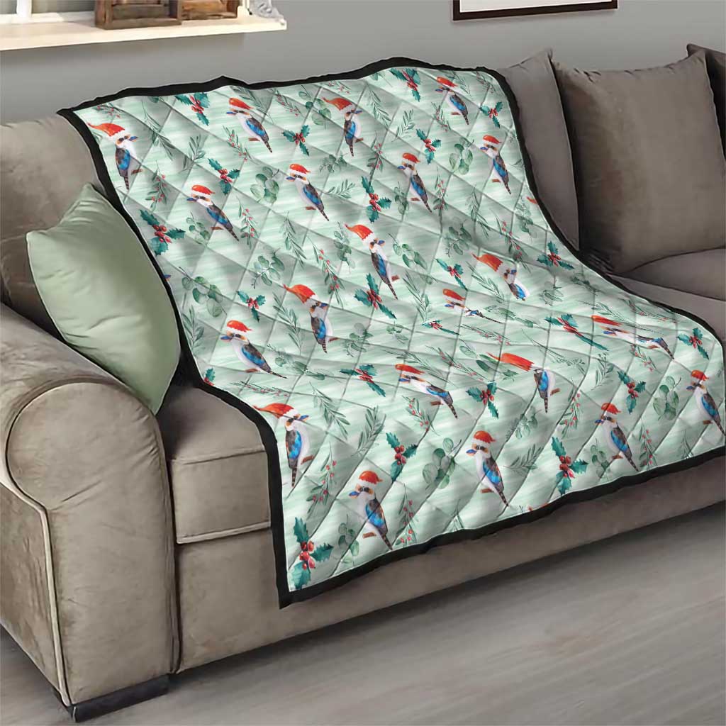 Australia Christmas Quilt Aussie Kookaburra Watercolor Seamless Style - Aussie Hoodie